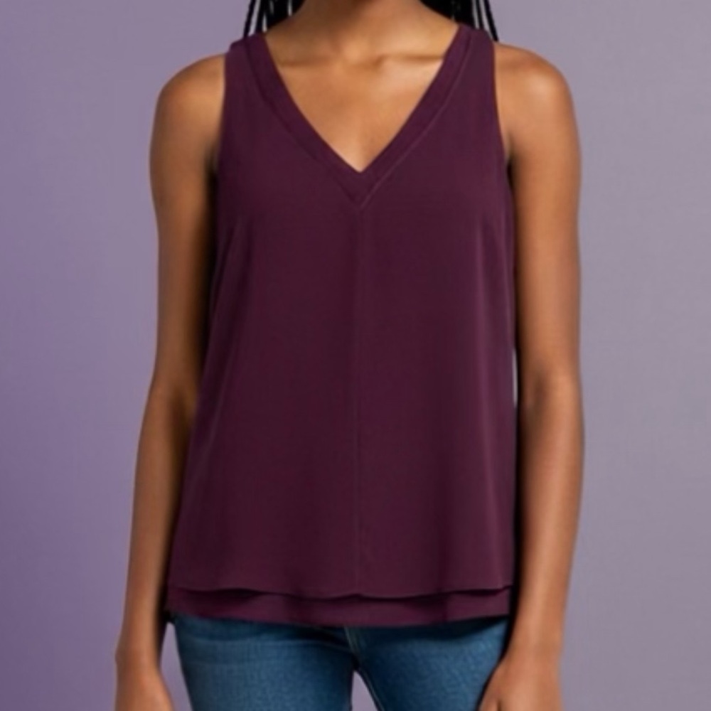 🌹 Banana Republic Sleeveless Blouse~Women’s Sz XS~Purple Fig~Multi-lined/Layered
